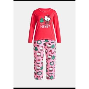 Hello Kitty 3-Piece Christmas Pajama Set W/Sock Women 3X 22-24W Red Pink Holida